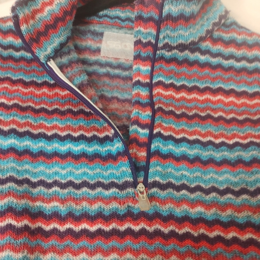 Spyder Pullover DH Sweater Womens 8 Blue Multi Zig Zag Stripe Quarter Zip Fleece - Picture 10 of 10